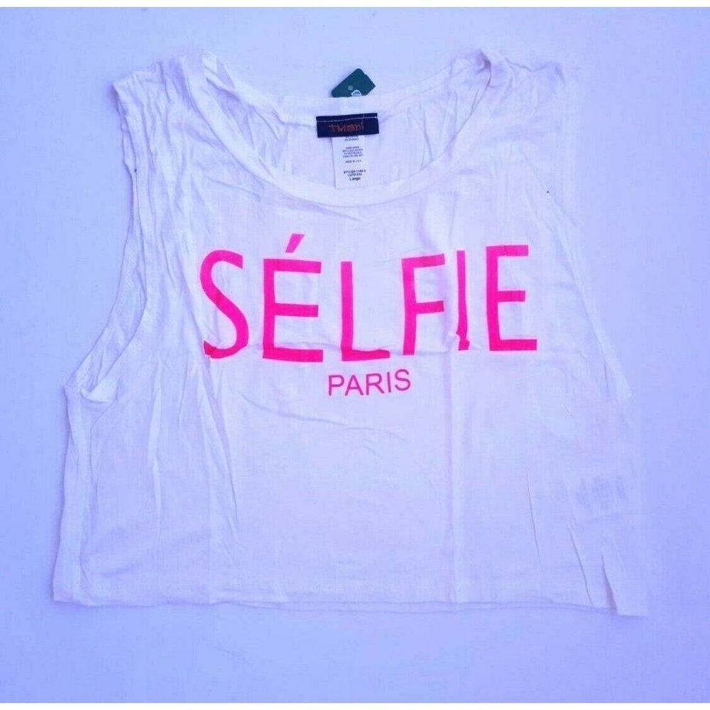 TMANI  Selfie Paris White Pink Neon Tank Top ( L )